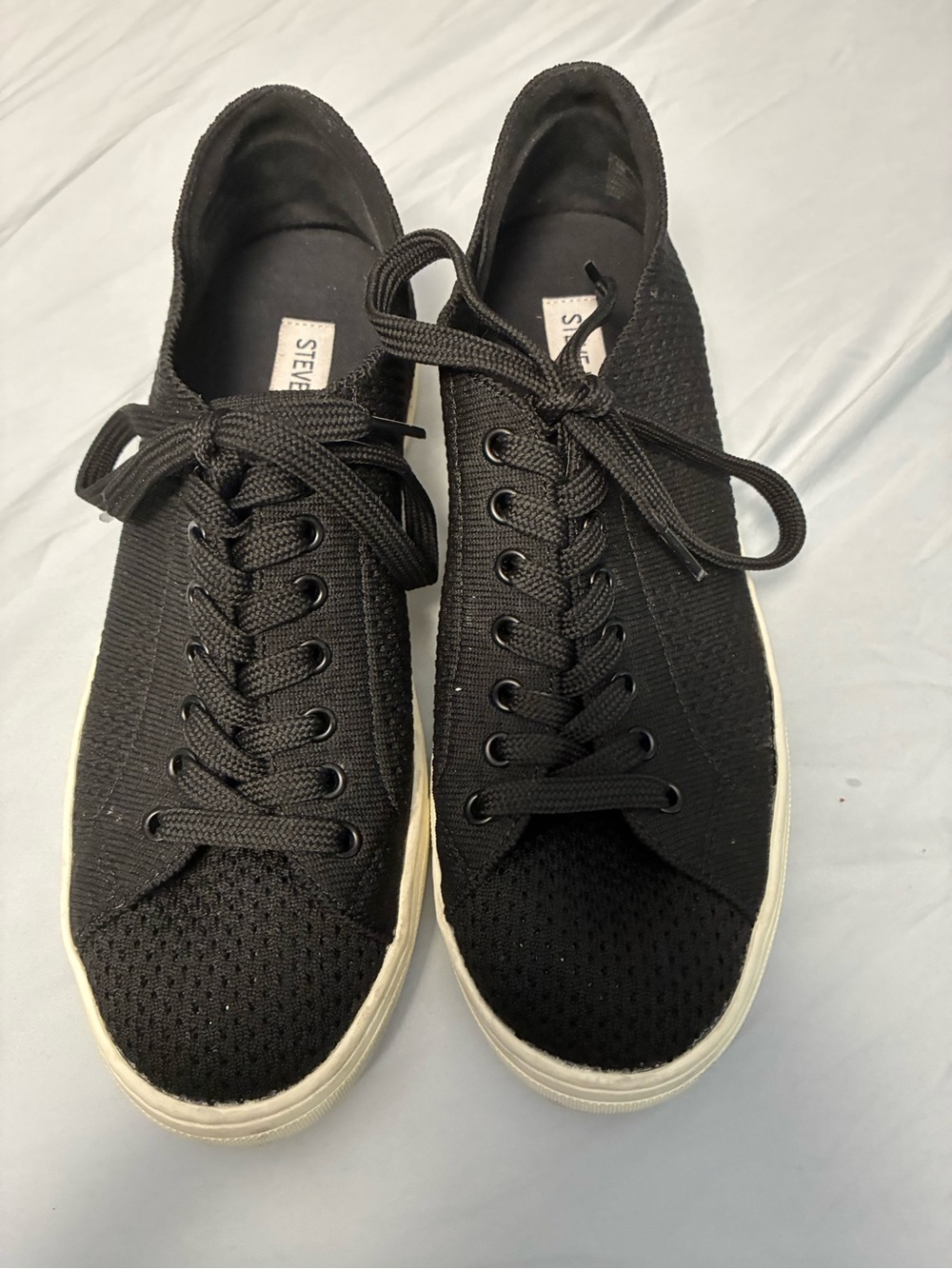 Steve Madden Black Knit Low-Top Lace-Up Sneakers with White Sole